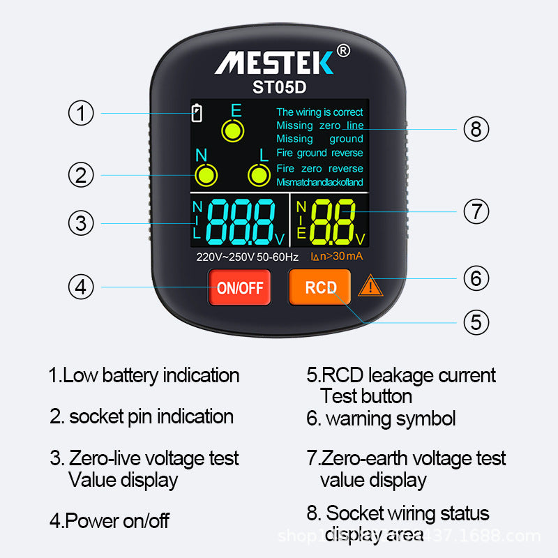 Phase Detector Digital Display Socket Tester Leakage Zero Live Wire Special for Testing US, EU, UK Plug Standards