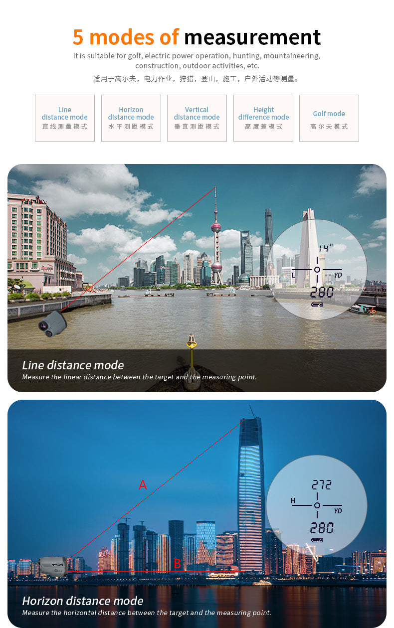 Outdoor Golf Laser Rangefinder Telescope with 650m Height and Angle Measurement