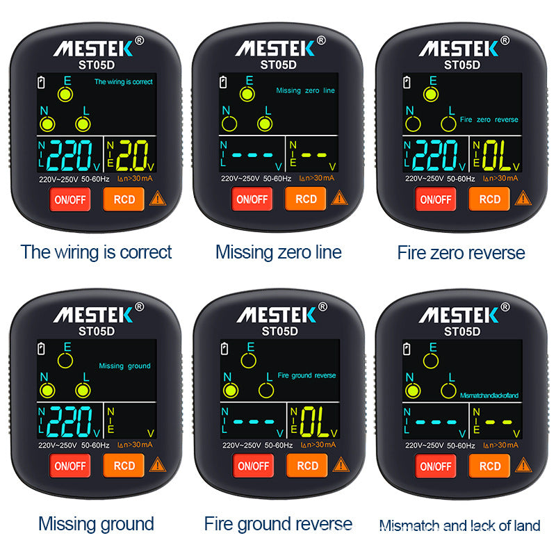 Phase Detector Digital Display Socket Tester Leakage Zero Live Wire Special for Testing US, EU, UK Plug Standards