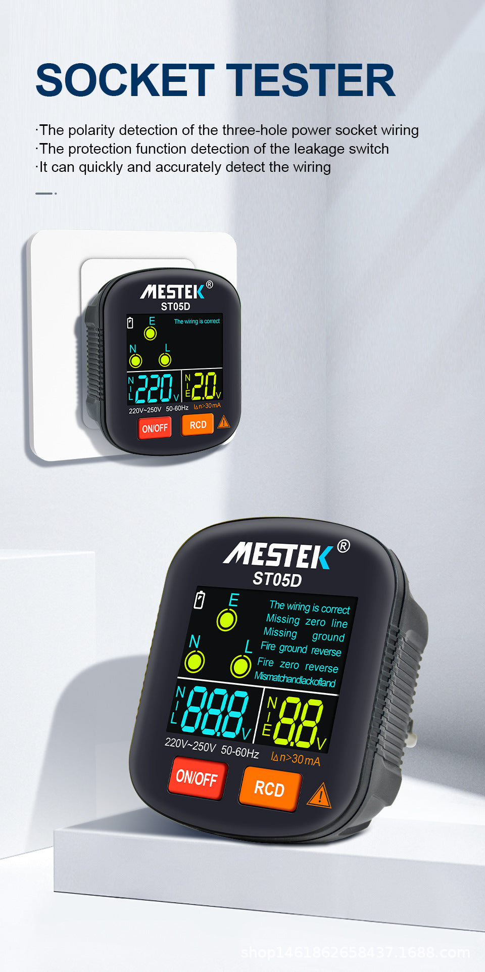 Phase Detector Digital Display Socket Tester Leakage Zero Live Wire Special for Testing US, EU, UK Plug Standards