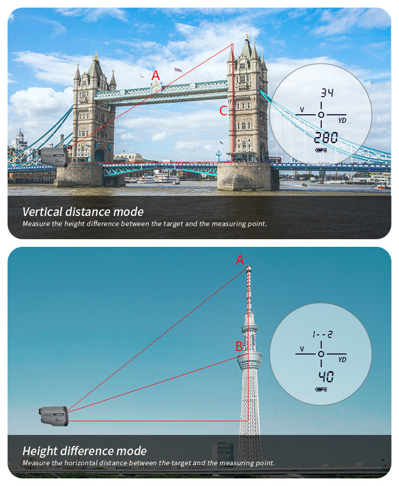Outdoor Golf Laser Rangefinder Telescope with 650m Height and Angle Measurement