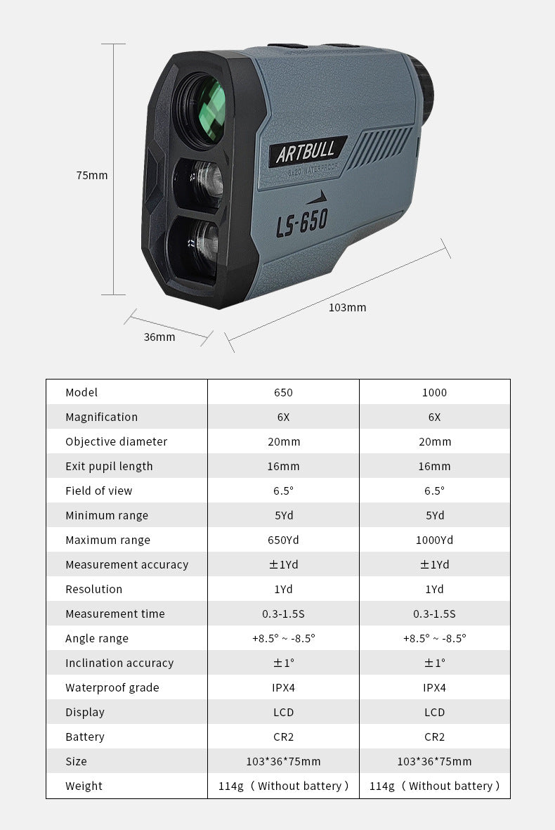 Outdoor Golf Laser Rangefinder Telescope with 650m Height and Angle Measurement